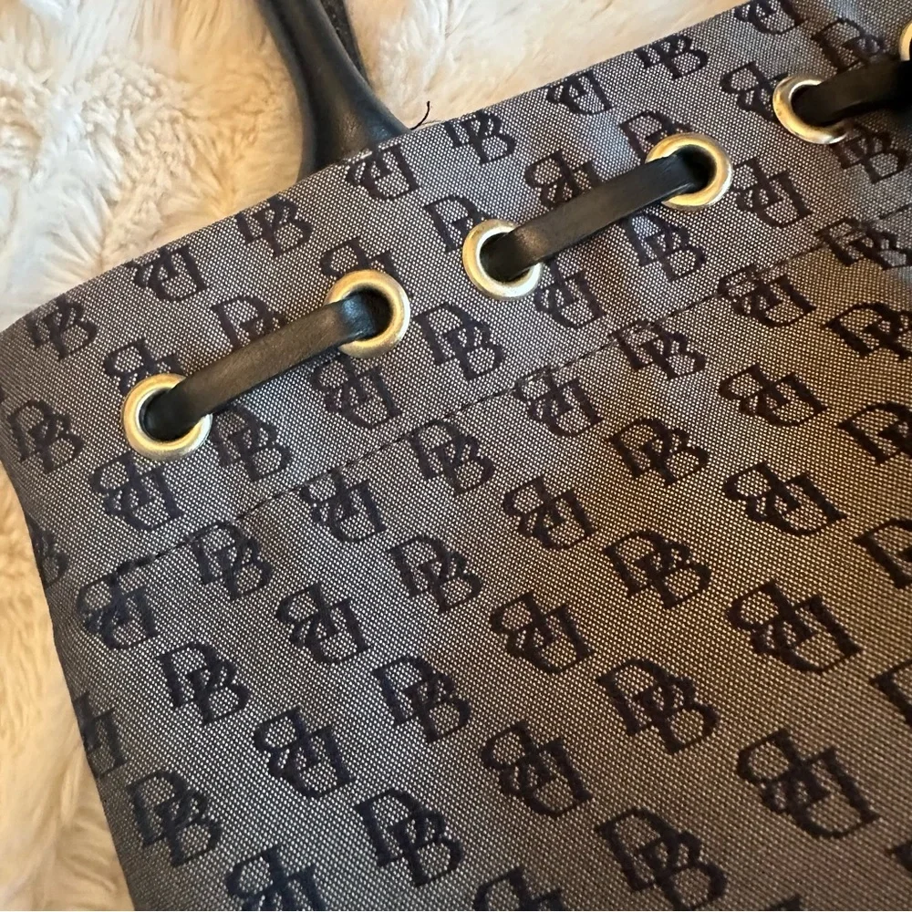Y2K Vintage Dooney & Bourke Grey Black Monogram Handbag Canvas Shoulder Bag Tote - Picture 5 of 14